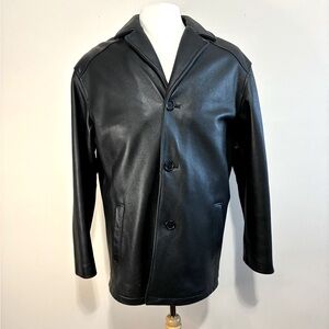 Danier Men's Black Leather Car Coat With Zippered Removable Lining